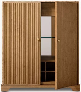 R Marble Countertop Vertical Pattern White Oak Double-door Wine <b>Cabinet</b> Luxurious Ex-009 Luxurious Marble Countertop Wine - Product Image 2