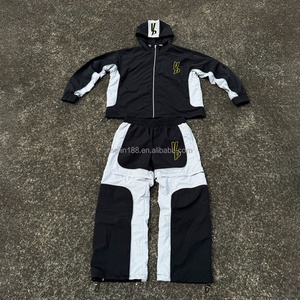 Ensemble coupe-vent personnalisé : Survêtement de jogging avec vestes zippées en nylon et pantalons amples en nylon détachables – Léger et résistant au vent - Product Image 1