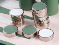 Jeu de Backgammon Vert de 23 Pouces en Cuir Véritable, Grand Modèle de Tournoi, avec Pions, Jetons et Dés en Bois et Métal Personnalisés