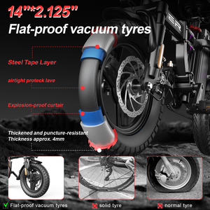 Vélo Électrique Pliant Sans Balais à Batterie Lithium 250W, Pneus Larges 14 x 2.125, 48V 15Ah, 25km/h, Confort Tout-Terrain Urbain, Vente en Gros - Product Image 3