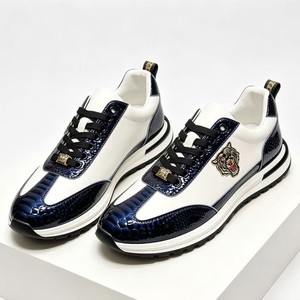Men Genuine Leather Walking Shoes Lace Up Breathable Lightweight Casual Sneakers Tiger Embroidery Color <b>Block</b> - Product Image 3