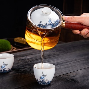 Set da Tè in Ceramica con Motivi Stampati, Tazze Bianche, Teiera in Vetro Verde, Tazzine per Caffè e Tè - Product Image 4