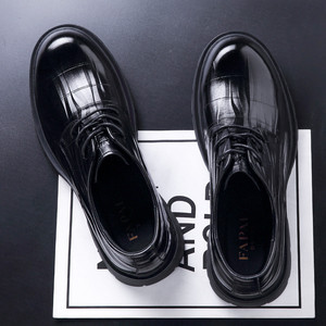 รองเท้าหนังผู้ชาย FAPAI DUSHI แบบทางการ สีดำ ร้อยเชือก หัวมน สำหรับธุรกิจ งานแต่งงาน หนังวัวแท้ชั้นดี - Product Image 3