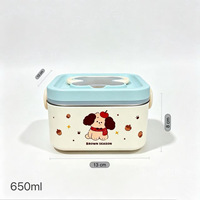 Boîte à lunch portable en acier inoxydable 304, motif dessin animé mignon, avec couvercle chauffant, compartiments divisés, style étudiant, pour la conservation de la chaleur