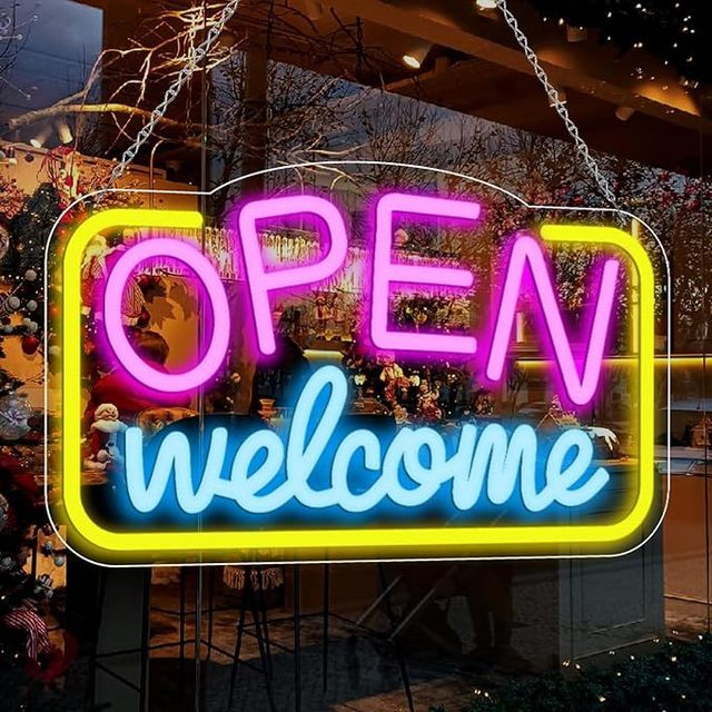 CE Certified IP65 Waterproof LED Open Neon Sign for Outdoor Shopfront Business Decor Dimmable Warm White Acrylic Signage