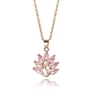 New Design Loftily Stainless Steel Jewelry Rose Gold Plated Peacock Flower Pendants Necklace Women