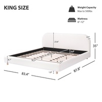 Lit de luxe moderne en tissu bouclé beige avec cadre en contreplaqué pour chambre à coucher
