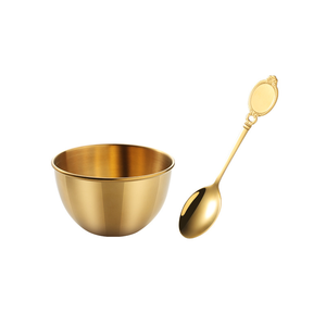 Ensemble bol et cuillère en acier inoxydable doré SFB115 811, cuillère à manche embossé vintage, bol de service en métal pour dessert et en-cas - Product Image 3