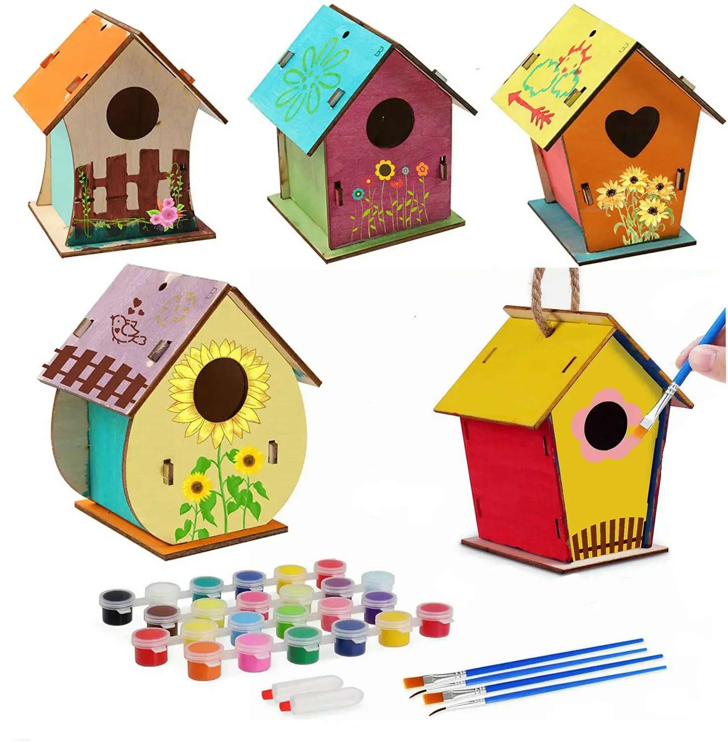 DIY Wooden Bird House Kit Bauen und Malen Vogelhaus Enthält Farben und Pinsel für Kinder