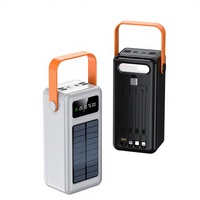 Batterie externe avec câble intégré, lumière LED, solaire, 30000 mAh, 40000 mAh, 10W, chargeur portable en plastique multi-ports, urgence extérieure