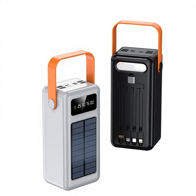 Power Bank with Built-in Cable LED Light Solar 30000 MAh 40000 MAh 10W Plastic Portable Charger Multi-Port Outdoor Emergency
