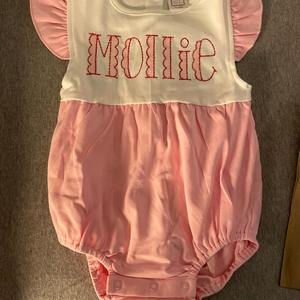 Monogram kızlar pembe kollu çarpıntı kabarcık bebek Onesie tulum çocuklar kız giyim Sunsuit kıyafet seti - Product Image 1