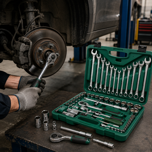 61Pieces Carbon Steel Mechanics Socket Wrench Set Interchangeable 1/2" &amp; 1/4" Drive Sockets for Auto Repair DIY Tasks - Product Image 2