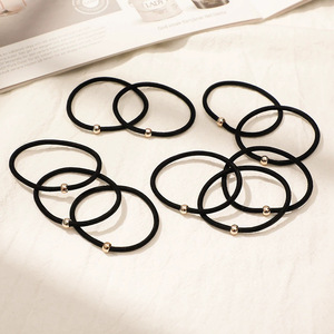 Élastique à cheveux noir avec perles dorées, haute élasticité, pour queue de cheval, usage quotidien, en tissu, accessoires Yiwu - Product Image 4