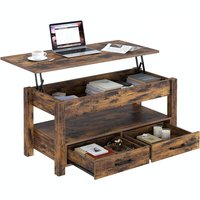Table basse relevable moderne avec 2 tiroirs, compartiment caché et étagère ouverte - Meuble de salon en bois durable
