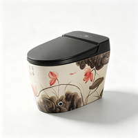 WC monobloc en céramique vintage avec motif fleur de lotus, toilettes de luxe rétro pour salle de bain, hôtel, villa