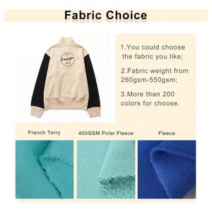 Logo personnalisé 100% coton polaire Street Wear Patchwork manches épaules tombantes Crew Sweatshirts personnalisé coton broderie Zip Hoodie - Product Image 3