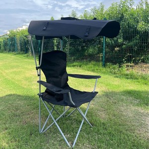 Grand fauteuil pliable en acier carbone avec pare-soleil, mobilier d'extérieur portable pour camping, parc et plage - Product Image 2