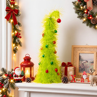 Nouvel Arbre de Noël de Table Télescopique Pliable en Guirlande Verte 70cm, Décoration de Noël en Plastique pour Fête, Maison, Bureau