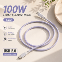 Cable de Carga USB C de Nailon de 1.2M, 100W PD 5A, Carga Rápida, Tipo C a Tipo C, Cable de Datos USB 2.0, Servicio Personalizado OEM ODM