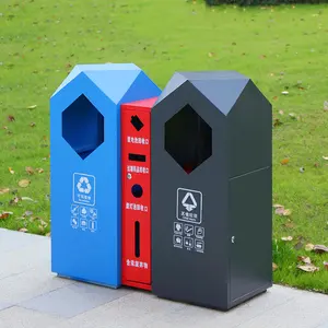 Bidoni della spazzatura in metallo moderni e minimalisti parchi all'aperto strade bidoni della spazzatura in acciaio inossidabile di grande capacità