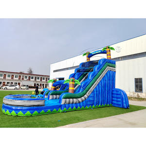 Toboggan aquatique gonflable commercial en PVC durable, toboggan aquatique tropical coloré en forme de palmier avec base de piscine - Product Image 2