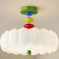 Lampu Plafon Kamar Anak Cream Cloud Semi Flush Mount LED Lampu Pelindung Mata Lampu Belajar Kamar Tidur