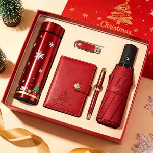 Modern Christmas Luxury Gift Set with PU Leather Personalized Logo Notebook <b>USB</b> <b>Drive</b> Pen Umbrella Thermos and Keychain - Product Image 3