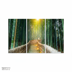 Conjunto de 3 Lienzos Decorativos Art Deco con Diseño de Bosque de Bambú Iluminado por el Sol, Decoración Moderna Japonesa Zen para Colgar en la Pared - Product Image 2