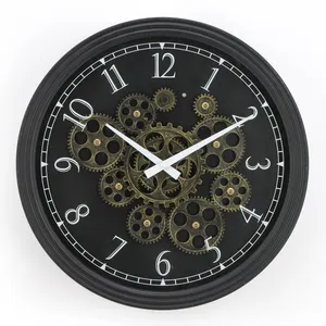 40cm Black & Gold Engrenagens Movendo Relógio De Parede chique gasto angustiado com números de impressão