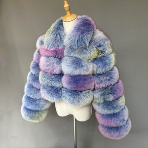 แจ็กเก็ตสั้นขนสุนัขจิ้งจอก100% ขนเฟอร์ขนยาวจริงเสื้อผ้าขนสัตว์อบอุ่นแบบมีซิปพิเศษสีฟ้าผสมพิเศษ - Product Image 6