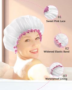 Luxury Double Layer Satin Fabric 100% Waterproof Eco-Friendly Cleaning Shower <b>Caps</b> Customizable - Product Image 4