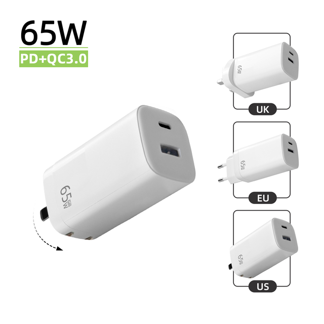 Super Fast PD 65W Multi-Port USB-C Type-C GaN QC3 PPS Plug Charger for IPhone Mac Sumsung Factory Supplier Wholesale OEM ODM