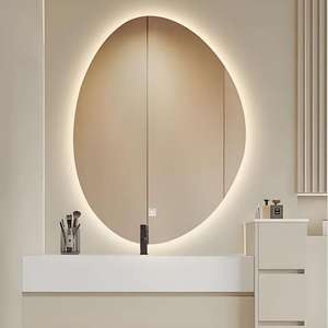 Irregular Ultra Thin Smart LED Mirror Art Deco Design Silver 3 Color Temp Dimmable Anti Fog Personalized Birthday Vanity - Product Image 3