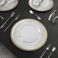 Assiettes de Présentation Rondes en Plastique Transparent Gravées, Classiques et Écologiques, Dorées, pour Mariages, 13 Pouces, Vente en Gros