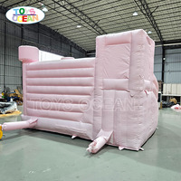 Château gonflable rose pastel commercial avec toboggan, château de saut gonflable rose doux pour location de fête