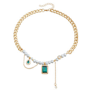 Bijoux INS Style Ethnique Vert Imitation Perle Spliced Clavicule Chaîne Personnalité Collier - Product Image 5