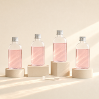 Bouteilles de jus transparentes en PET écologiques de 120 ml avec impression sérigraphique et couvercles, personnalisation d'usine, vente en gros