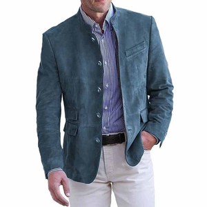 Vêtements d'extérieur vintage pour hommes, automne, mode, couleur unie, manches longues, veste de costume slim, streetwear, manteau élégant à col montant boutonné pour hommes - Product Image 5