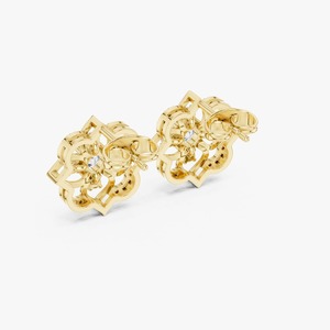 Boucles d'oreilles clous élégantes à design unique, motif floral et halo de diamants, en argent sterling 925, pour mariages et usage quotidien, disponibles à la vente - Product Image 4
