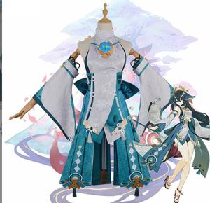 Ecowalson <span class=keywords><strong>Yae</strong></span> <span class=keywords><strong>Miko</strong></span> <span class=keywords><strong>Cosplay</strong></span> <span class=keywords><strong>Genshin</strong></span> <span class=keywords><strong>Impact</strong></span> disfraz vestido turquesa disfraces de Halloween para mujeres nueva peluca vestido traje de fiesta - Product Image 1