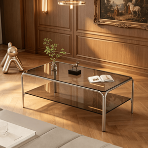 Tavolino da Caffè in Vetro e Acciaio Inossidabile per <span class=keywords><strong>Soggiorno</strong></span>, Nuovo Design a Doppio Strato di Alta Gamma, <span class=keywords><strong>Rettangolare</strong></span>, per Appartamenti Piccoli - Product Image 6