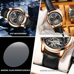 Reloj Mecánico Automático Multifuncional para Hombre, Correa de Cuero, Deportivo, Resistente al Agua, Resistencia al Agua de 30 m, Reloj Negro - Product Image 6