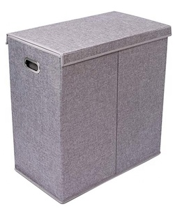 Wholesale Custom-Size Linen <strong>Double</strong> Laundry Hamper Foldable Oxford Home Organization <strong>Bin</strong> with Lid Reusable for Clothing - Product Image 1
