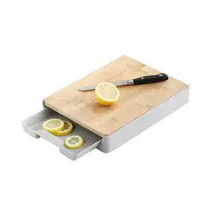 रसोई के लिए कंटेनर के साथ उच्च गुणवत्ता वाले बांस लकड़ी सब्जी भंडारण काटने बोर्ड स्केल