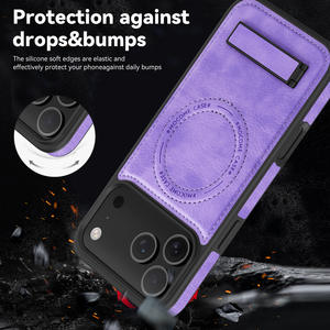 Étui en cuir de luxe pour iPhone avec support magnétique, coque de protection antichoc avec support pliable et protection en cristal - Product Image 4