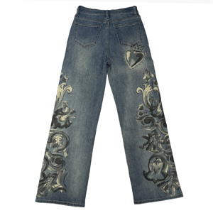 YAXI Jeans da <span class=keywords><strong>Donna</strong></span> Personalizzati <span class=keywords><strong>Blu</strong></span> Vintage Lavati a Gamba Dritta e <span class=keywords><strong>Vita</strong></span> <span class=keywords><strong>Alta</strong></span> con Stampa Collezione Estiva - OEM/ODM - Product Image 2
