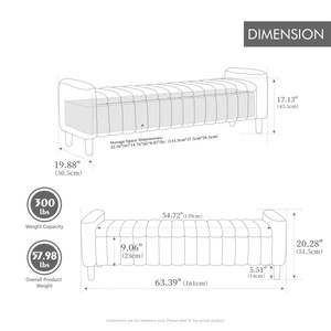 Banc d'appoint moderne rembourré pour le pied de <span class=keywords><strong>lit</strong></span>, avec rangement rabattable à cannelures ondulées et capitonnées, repose-pieds décoratif avec pieds en bois massif - Product Image 6