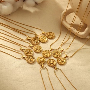 Offre Spéciale acier inoxydable 12 signe <span class=keywords><strong>du</strong></span> zodiaque collier 18K véritable plaqué or zircone ovale métal pendentif <span class=keywords><strong>Horoscope</strong></span> colliers nouveau - Product Image 2