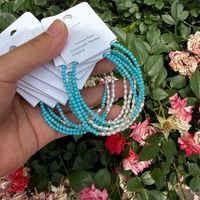 Natürliche Süßwasserperlen, kleine Perlen, blauer Türkis, Damenarmband, dünne Ringe, stapelbar, elastisches Kordelband, Geschenk, originelles Design